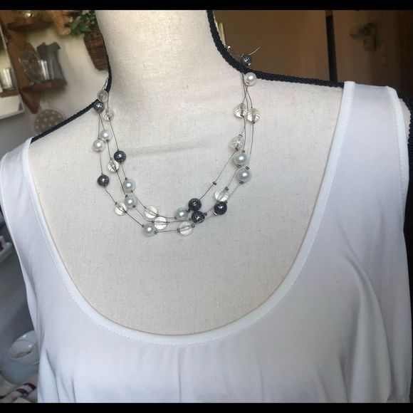 Floating beads on wire clear, gray, white, 16 1/2 in. necklace - Picture 9 of 11